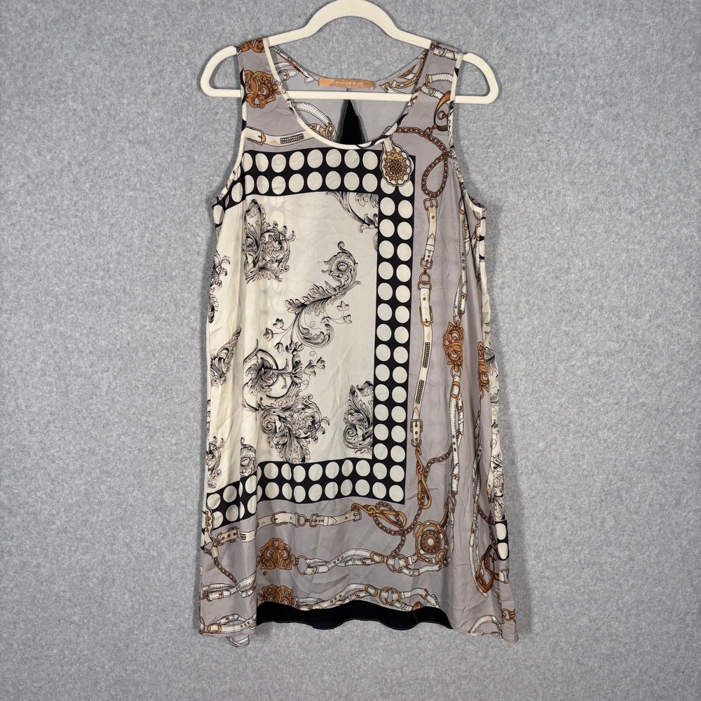Baroque Scarf Satin Shift Dress Medium‎ Paisley Gold Chains Horse Bit Equestrian